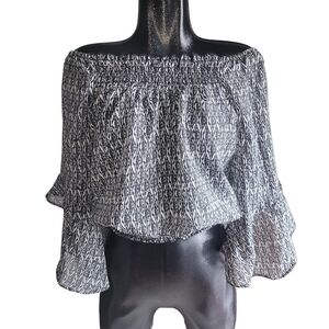 Guilty Black and White Off Shoulder Bell Sleeve Blouse L
